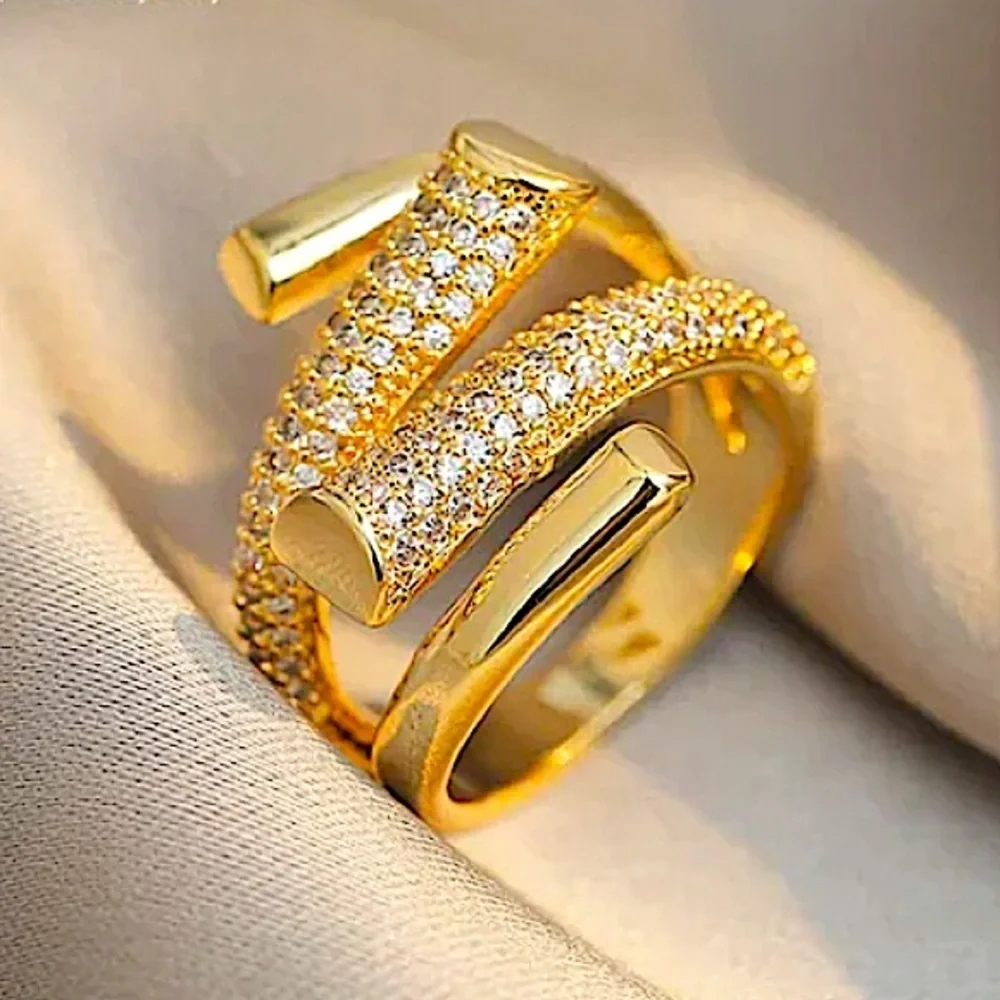 Gold Plated Micro Zircon Statement Ring